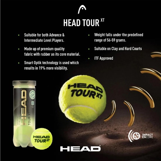 HEAD TOUR XT TENNIS BALLS - (3 Tennis Balls Single Can) - 2026