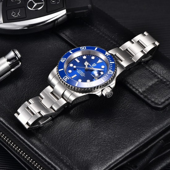 PAGANI DESIGN AUTOMATIC SUBMARINER STAINLESS STEEL WATCH - PD-1639-BLUE 