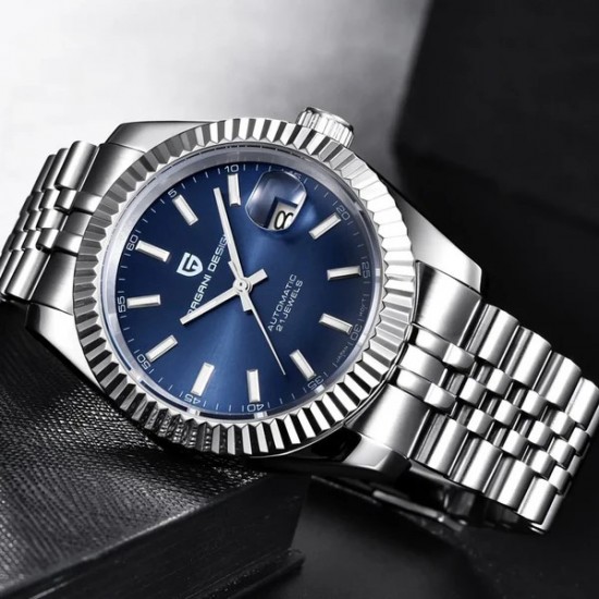 PAGANI DESIGNE DATE JUST AUTOMATIC MEN WATCH. JUBILEE BRACELET PD-1645 SUNBURST BLUE