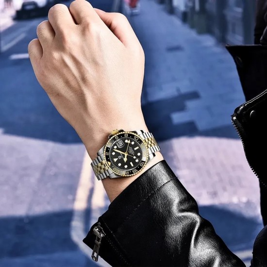 PAGANI DESIGNE GMT-MASTER II MECHANICAL AUTOMATIC MEN WATCH TWO-TONE JUIBLEE BRACELET PD-1662 BLACK