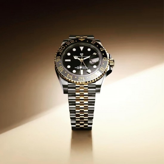 PAGANI DESIGNE GMT-MASTER II MECHANICAL AUTOMATIC MEN WATCH TWO-TONE JUIBLEE BRACELET PD-1662 BLACK