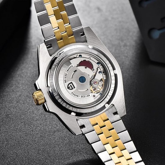 PAGANI DESIGNE GMT-MASTER II MECHANICAL AUTOMATIC MEN WATCH TWO-TONE JUIBLEE BRACELET PD-1662 BLACK