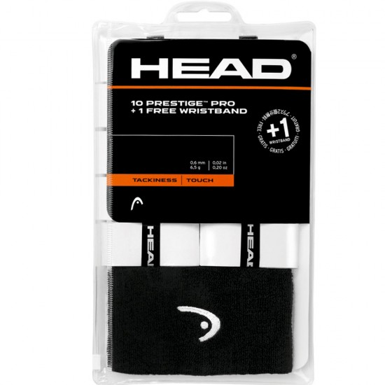HEAD Prestige Pro 10 Pack White Overgrips + Wristband